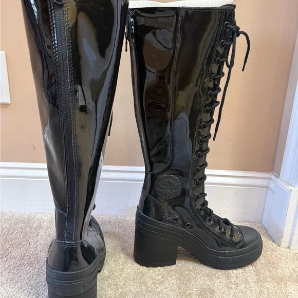 Converse Shiny Black Lace-Up Boots - Picture 2 of 4